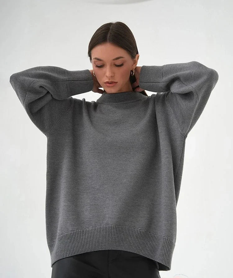 Dames Trui – Oversized Pasvorm – Wolmix – Ronde Hals – Lange Mouwen – Geribde Boorden