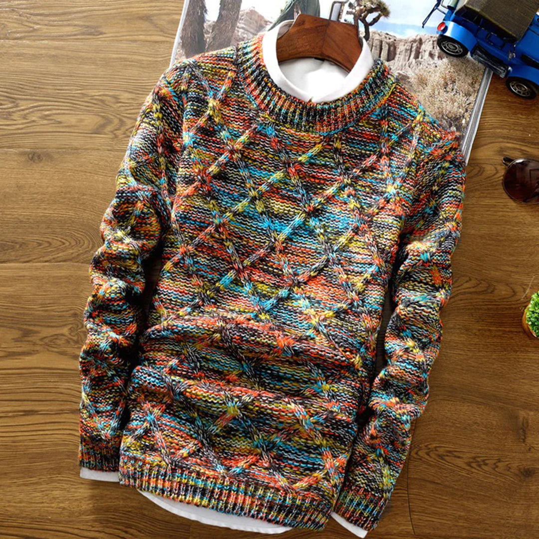 Heren Trui – Reguliere Pasvorm – Chunky Knit – Diamantpatroon – Zachte Katoenmix