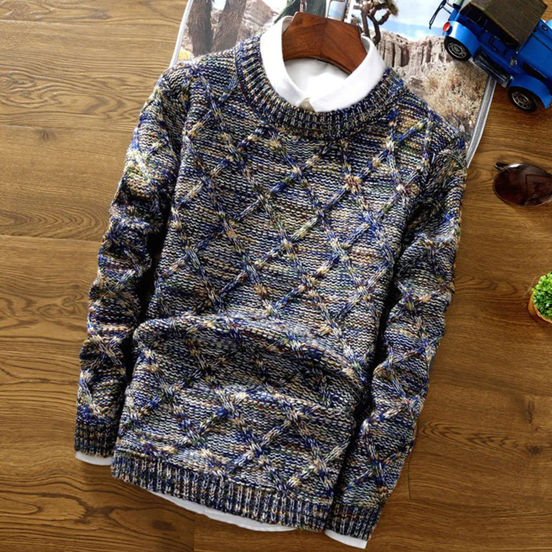 Heren Trui – Reguliere Pasvorm – Chunky Knit – Diamantpatroon – Zachte Katoenmix
