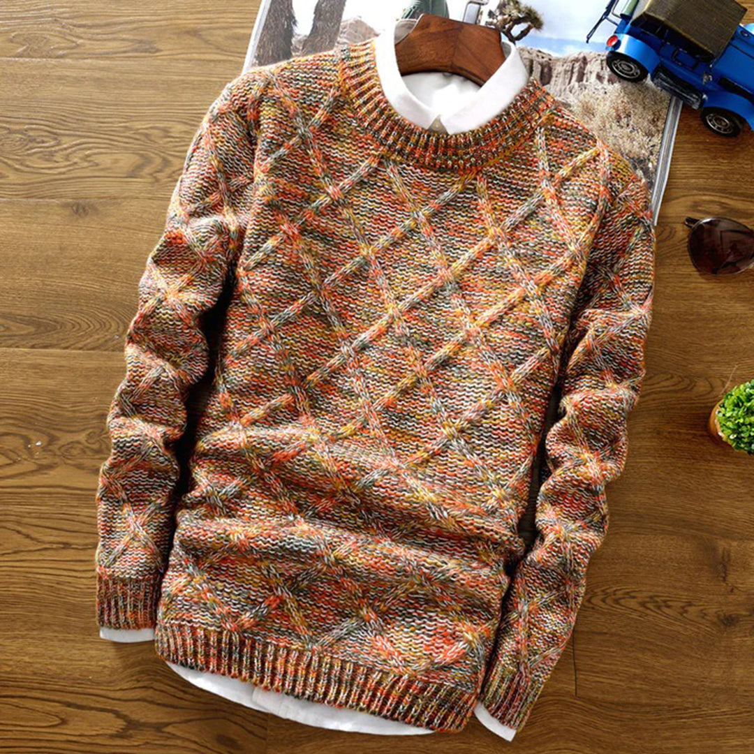 Heren Trui – Reguliere Pasvorm – Chunky Knit – Diamantpatroon – Zachte Katoenmix