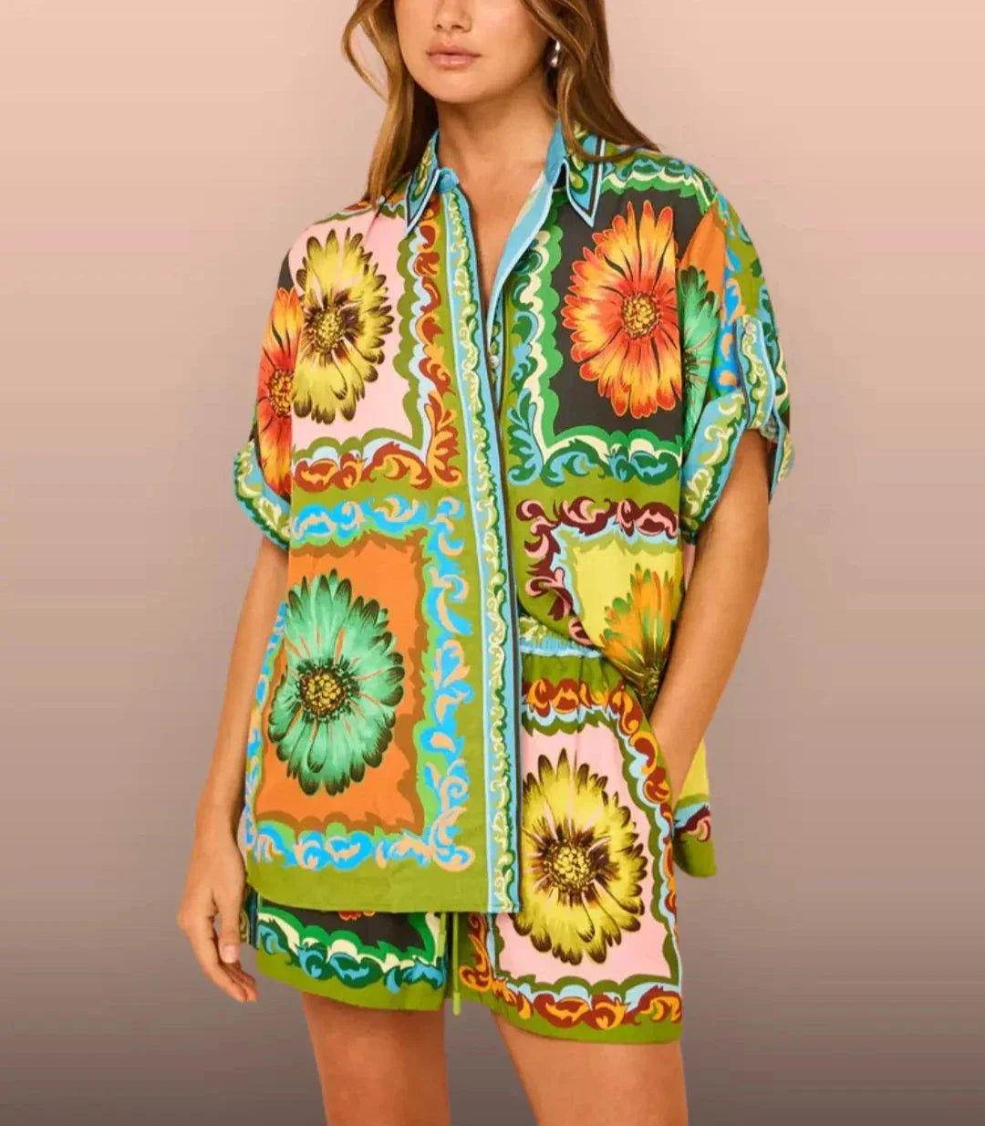 Chique Bloemen Twee-Delige Shorts Set