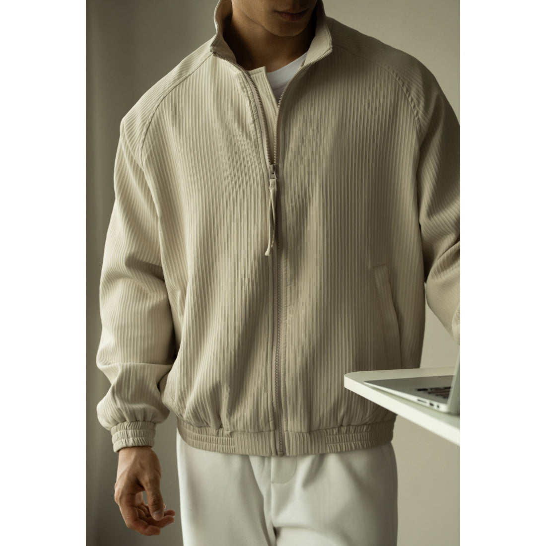 Heren Sweatshirt – Relaxte Pasvorm – Geribd Textuur – Opstaande Kraag – Ritssluiting Casual