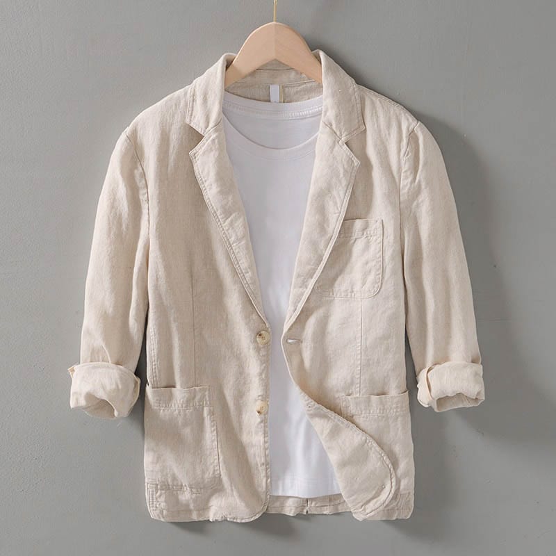 Chique Heren Casual Blazer – Linnen, Unstructured Pasvorm, Twee-Knopsluiting