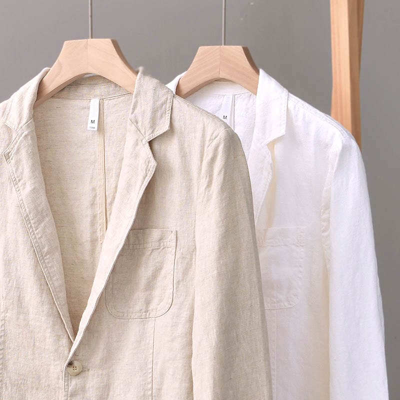 Chique Heren Casual Blazer – Linnen, Unstructured Pasvorm, Twee-Knopsluiting