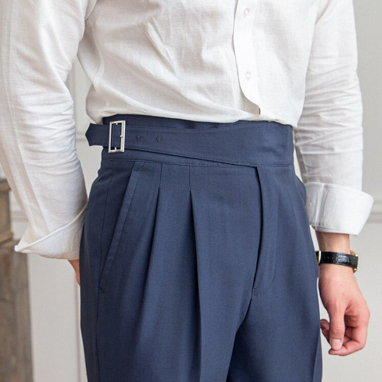 Stijlvolle Heren Tailored Broek – Hoge Taille Plooi, Slim Tapered Pasvorm
