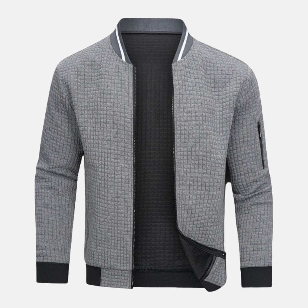 Men's bomber jacket – Slim fit – Knitted texture – Ribbed trims – Sleeve pocket with zipper