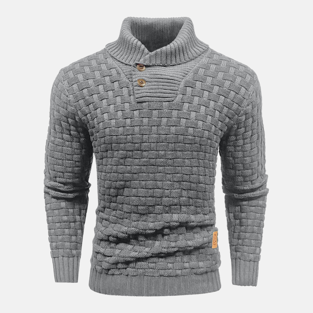 Men's Sweatshirt – Slim Fit – Basketweave Knit – Shawl Collar – V-Neck – Pullover