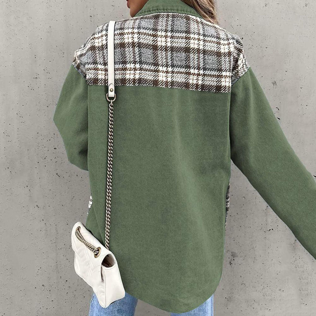Dames Casual Jack – Relaxte pasvorm – Ademend Katoenmix – Geruit Patchwork – Knoopsluiting