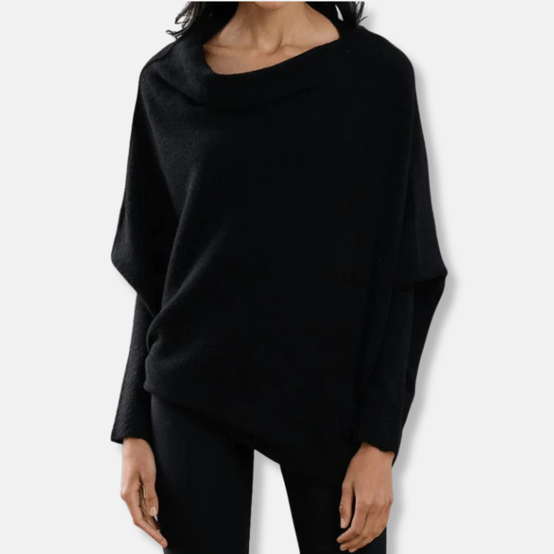 Women's Knitted Top – Oversized Fit – Boat Neck – Ribbed Cuff Long Sleeves