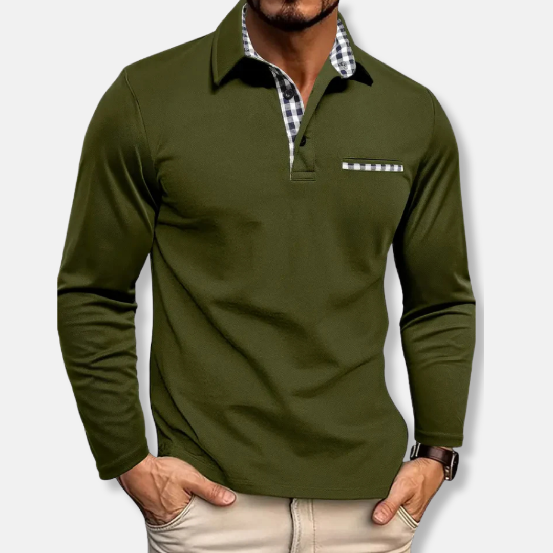 Men's sweatshirt – Regular fit – Textured knit – Checkered collar and chest pocket detail