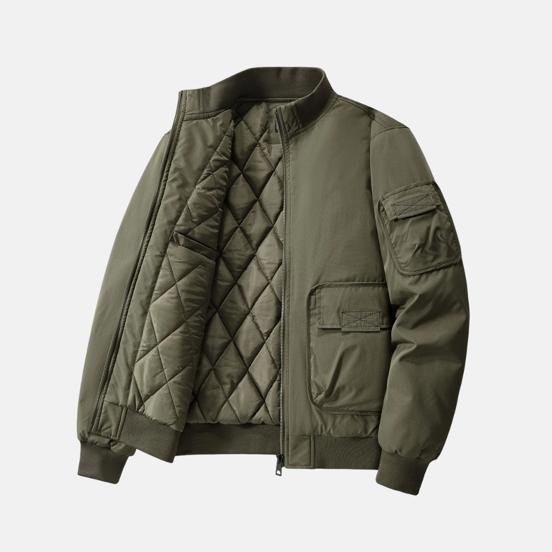 Men's Bomber Jacket – Relaxed Fit – Quilted Lining – Stand Collar – Utility Pockets