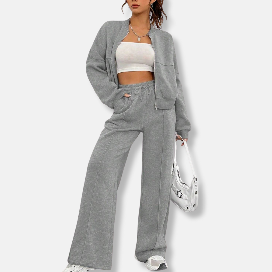 Women's Loungewear – Bomber Jacket With Zipper & High Waist Pants – Relaxed Fit