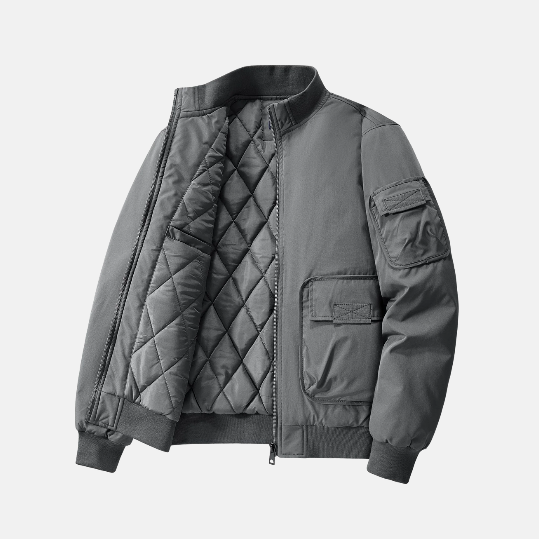 Men's Bomber Jacket – Relaxed Fit – Quilted Lining – Stand Collar – Utility Pockets