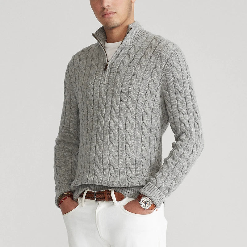 Men's sweater – Normal Fit – Cotton knit – Cable pattern – Collar with zipper