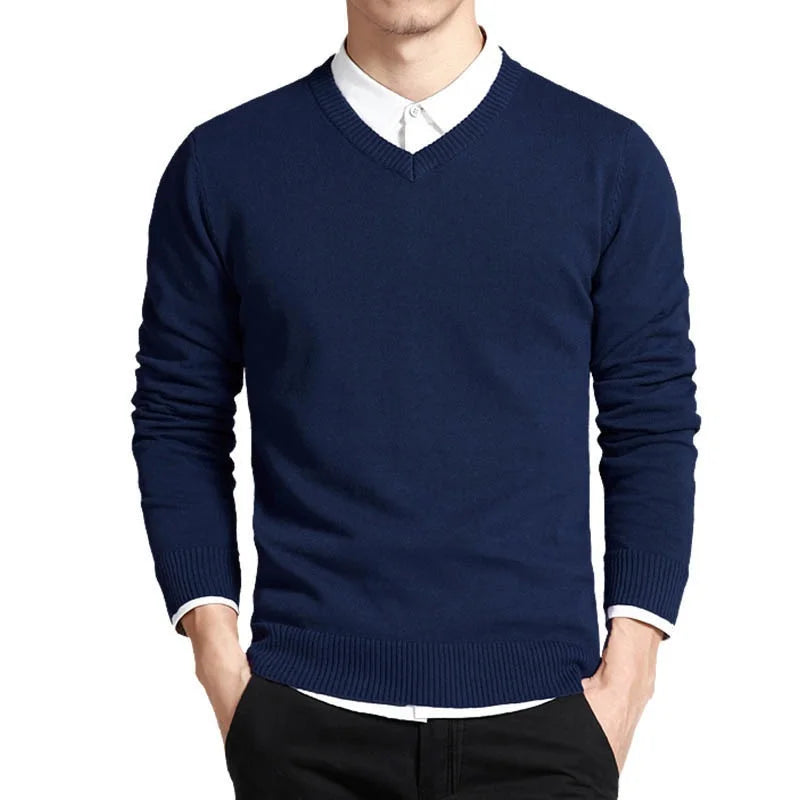 Heren Trui – Slim Fit – Fijne Breisteek – V-Hals – Geribde Boorden