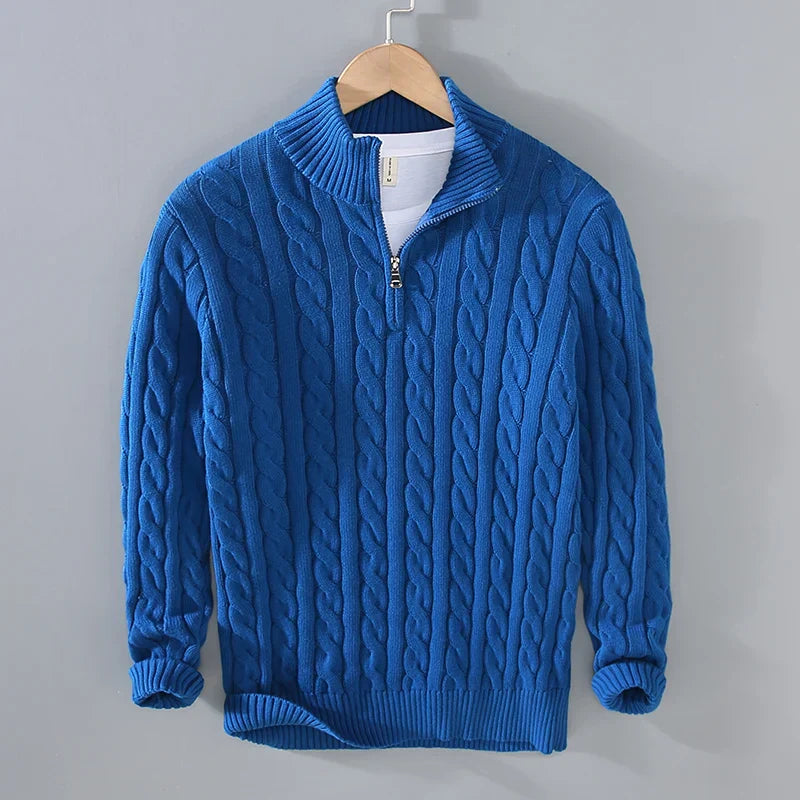 Men's sweater – Normal Fit – Cotton knit – Cable pattern – Collar with zipper