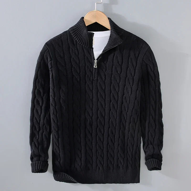 Men's sweater – Normal Fit – Cotton knit – Cable pattern – Collar with zipper