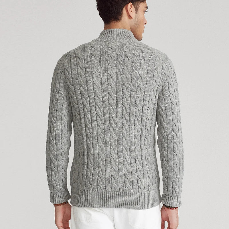 Men's sweater – Normal Fit – Cotton knit – Cable pattern – Collar with zipper
