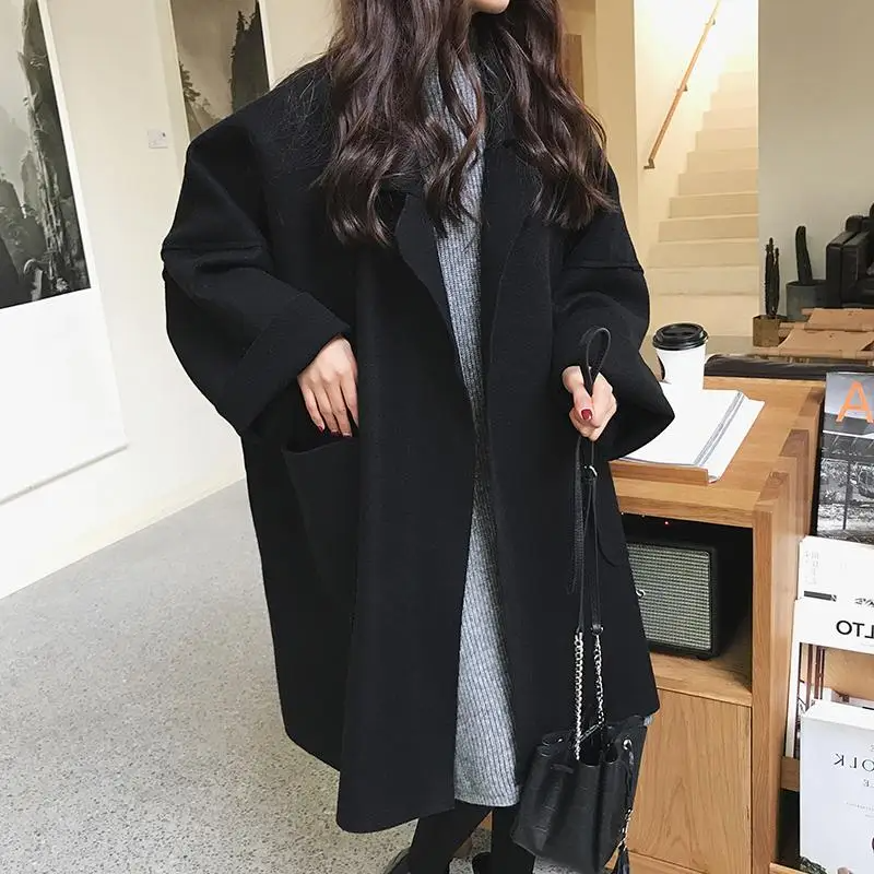 Dames Oversized Jas – Wolmix – Open Voorzijde – Relaxte Pasvorm – Kniehoogte – Zakken