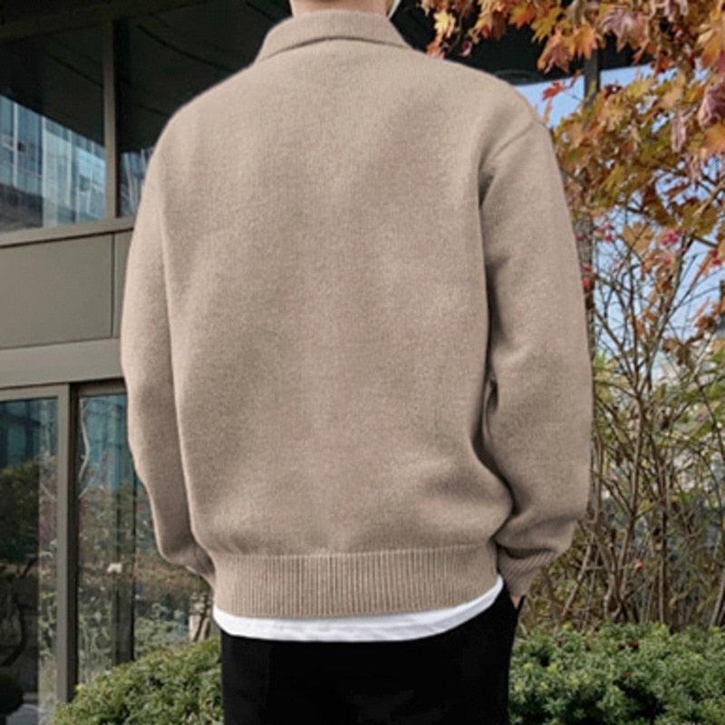 Heren polosweater – Wol – Relaxte pasvorm– Knoopsluiting – Geribde boorden