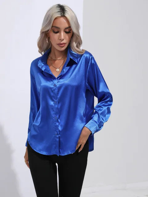 Moderne Satijnen Blouse met Lange Mouwen voor Dames