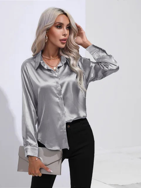 Moderne Satijnen Blouse met Lange Mouwen voor Dames