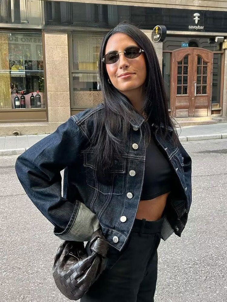 Denim Twee-Delen Ensemble met Lange Mouwen en Kraag