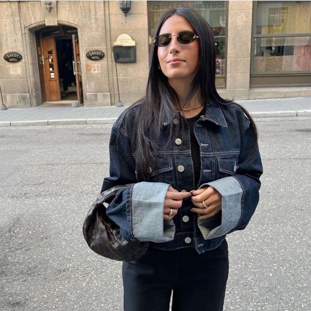 Denim Twee-Delen Ensemble met Lange Mouwen en Kraag