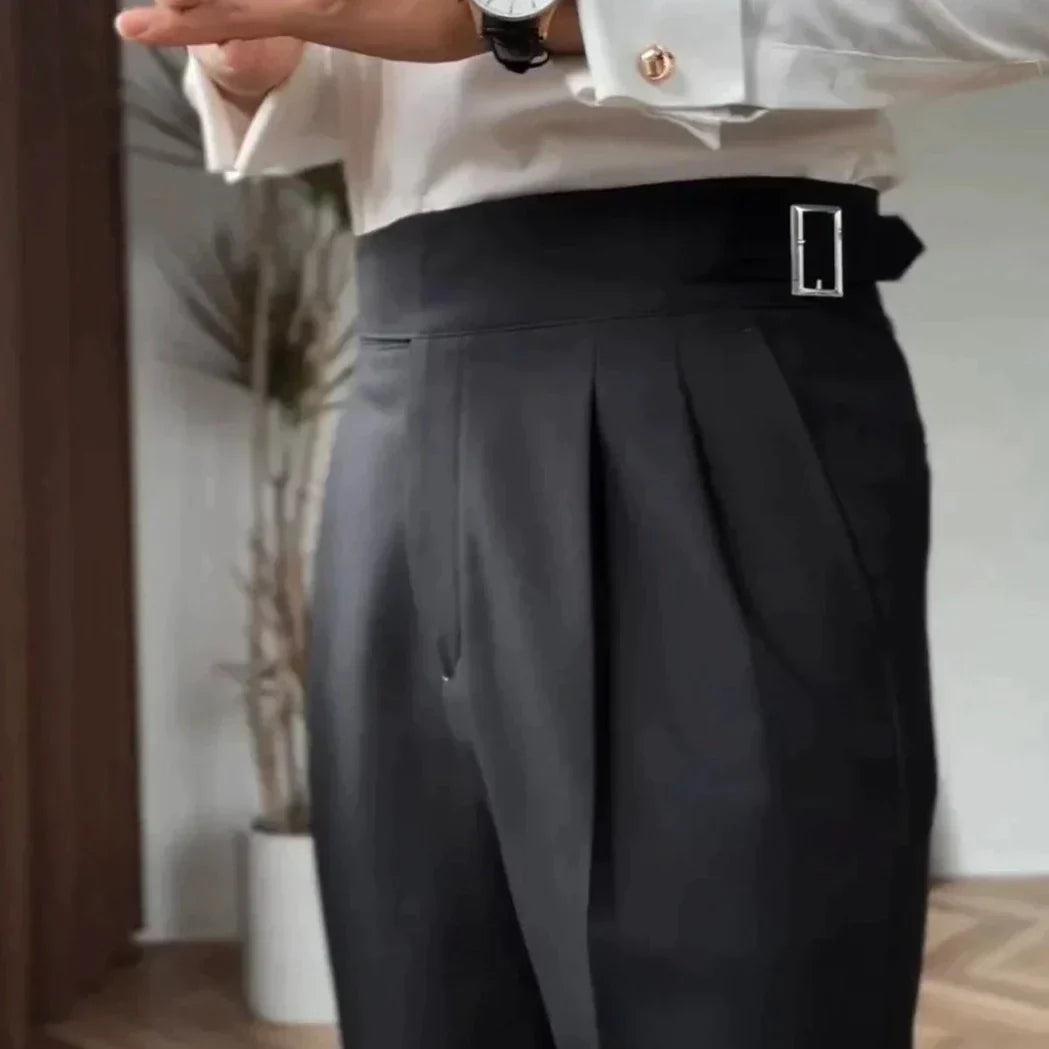 Stijlvolle Heren Tailored Broek – Hoge Taille Plooi, Slim Tapered Pasvorm