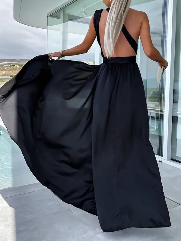 Mouwloze maxi-jurk met halternek voor dames