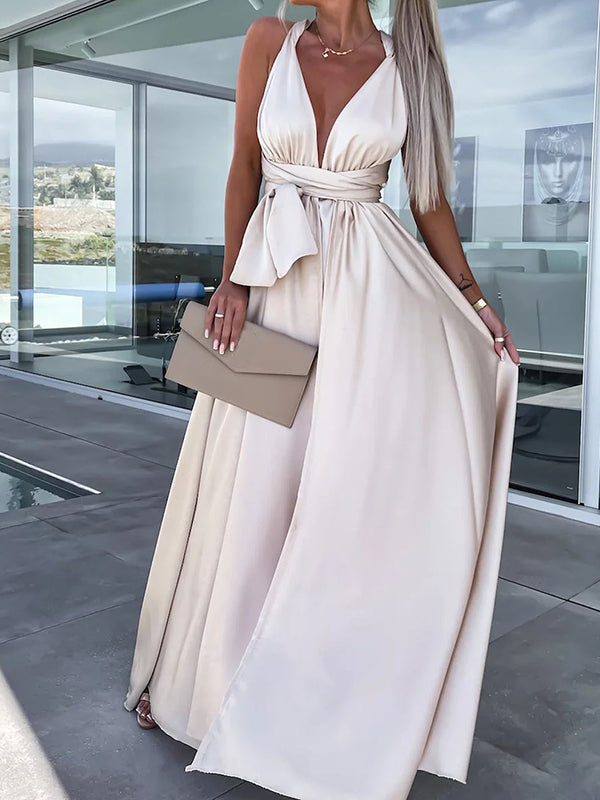 Mouwloze maxi-jurk met halternek voor dames