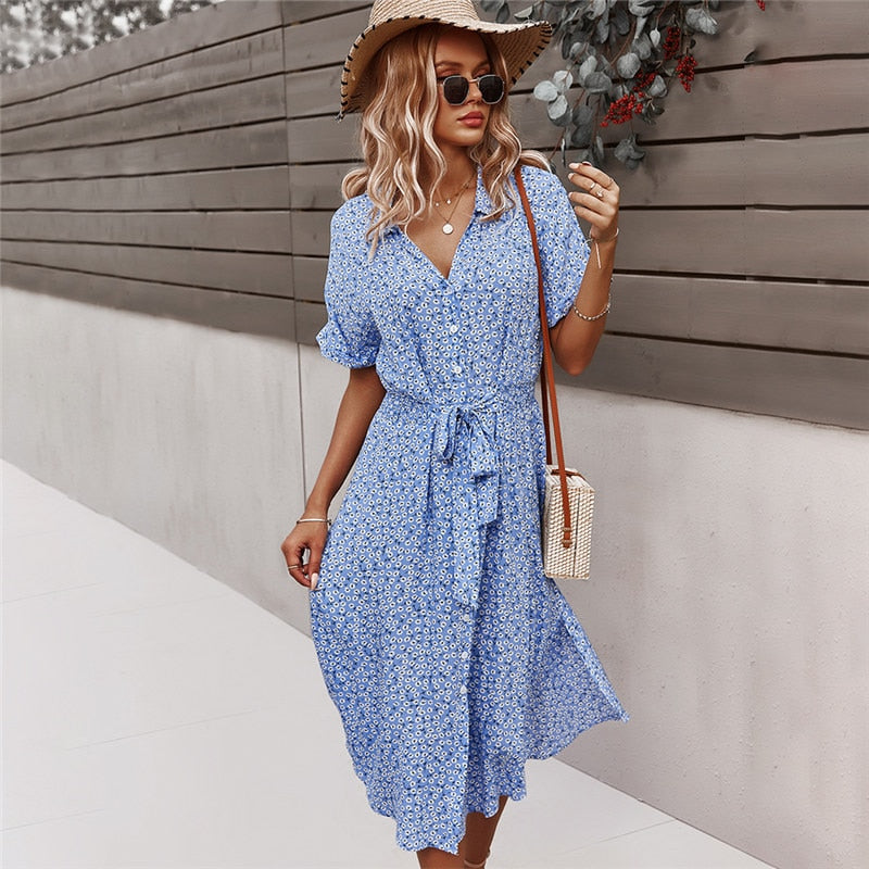 Dames Zomerjurk – Met Knopen en Tailleriem