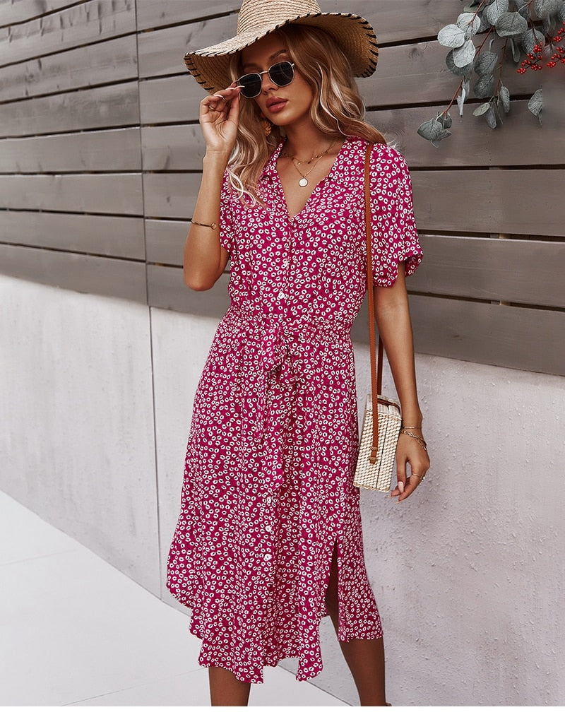 Dames Zomerjurk – Met Knopen en Tailleriem