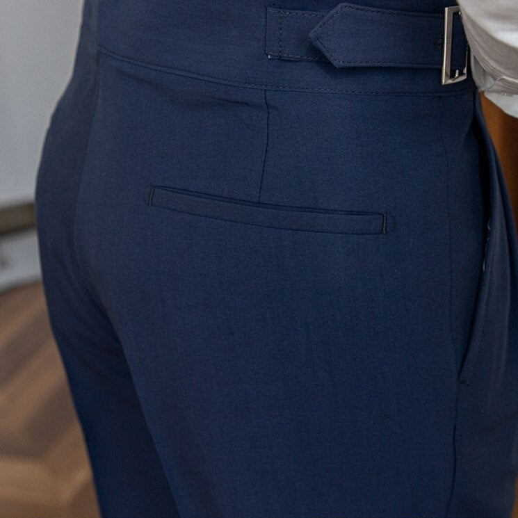 Stijlvolle Heren Tailored Broek – Hoge Taille Plooi, Slim Tapered Pasvorm