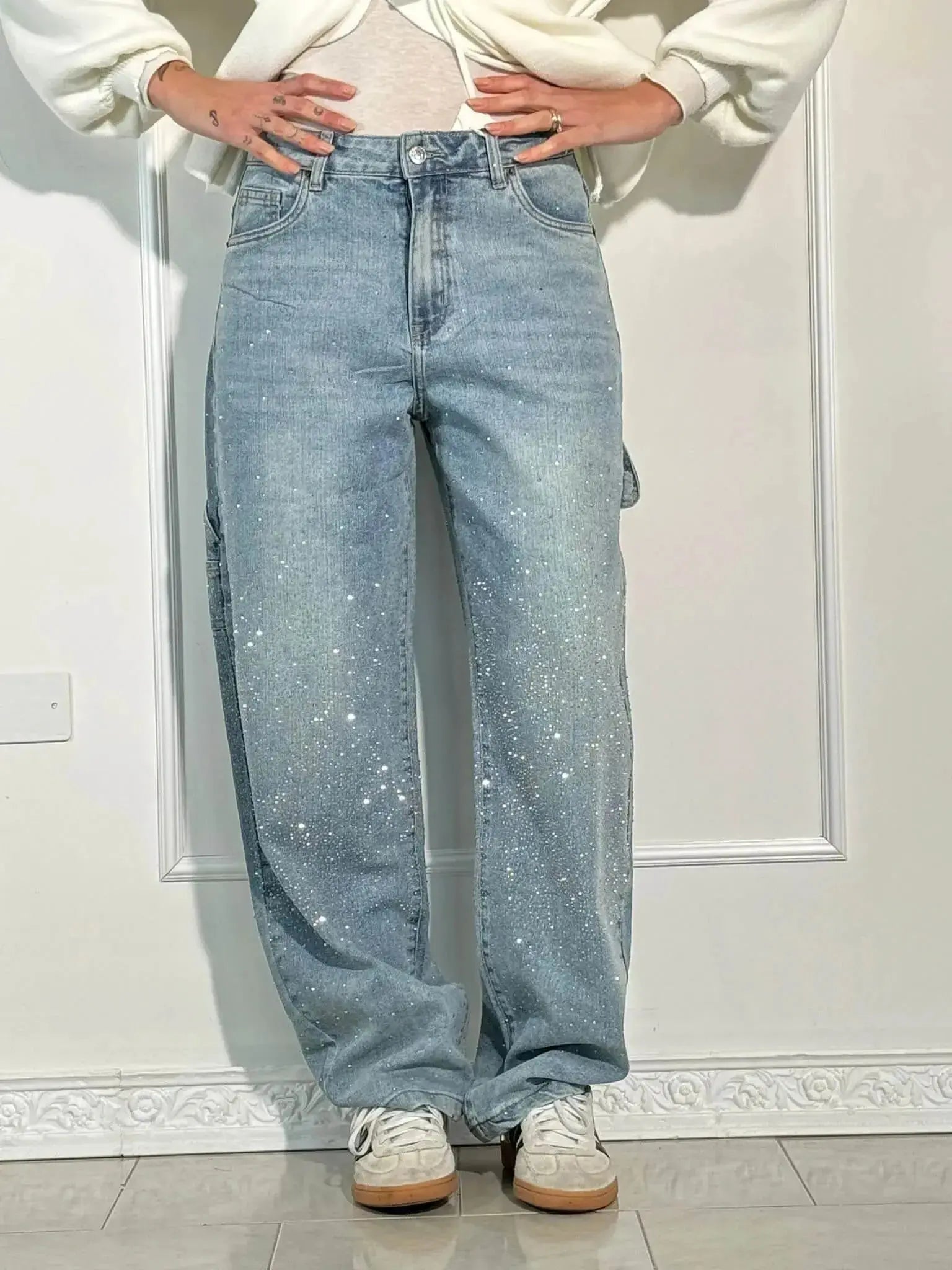 Casual Glamour Jeans met Glinsterende Accenten voor dames