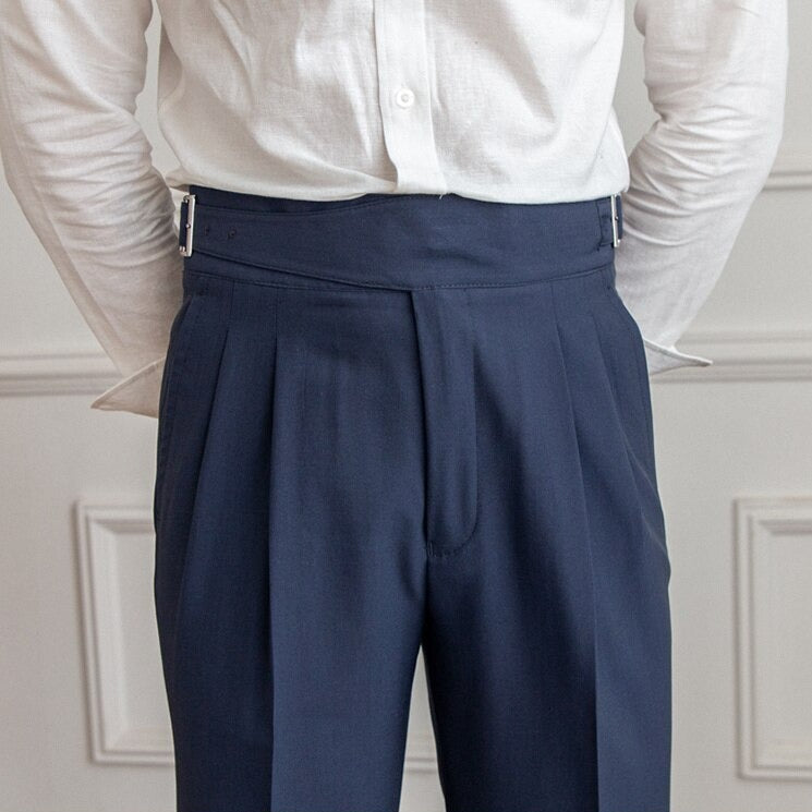 Stijlvolle Heren Tailored Broek – Hoge Taille Plooi, Slim Tapered Pasvorm