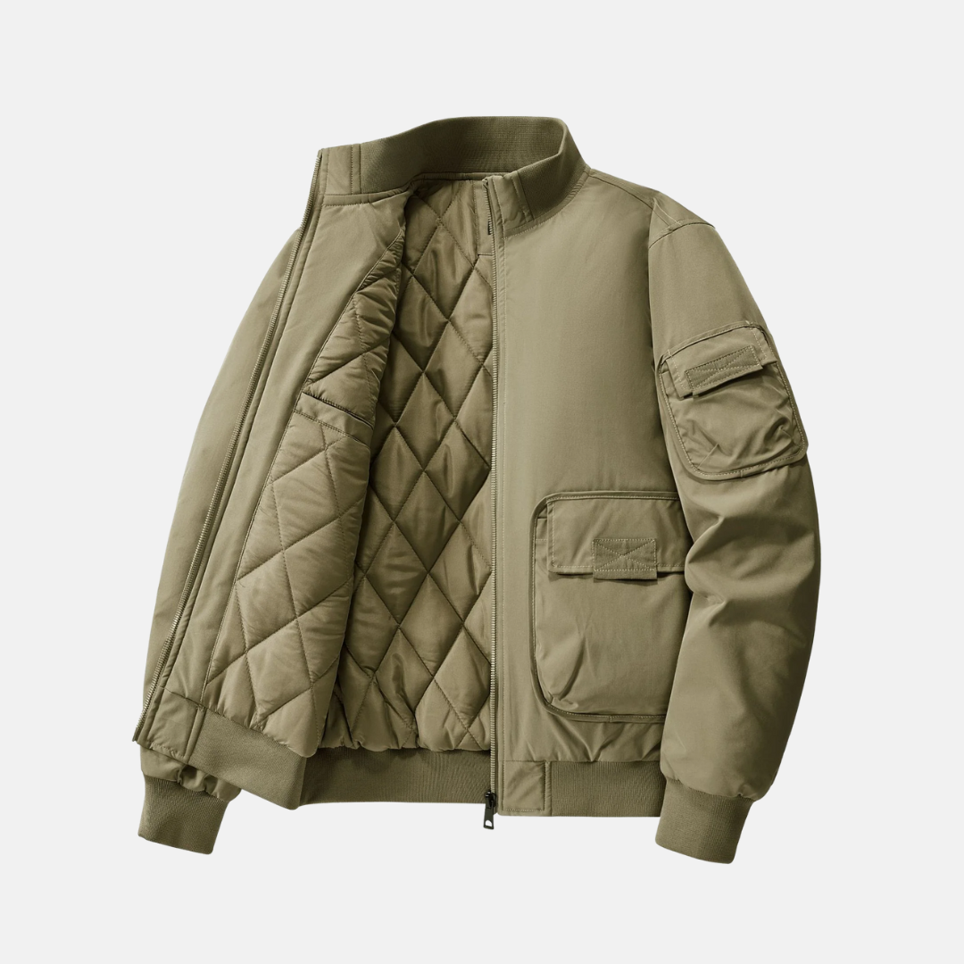 Men's Bomber Jacket – Relaxed Fit – Quilted Lining – Stand Collar – Utility Pockets