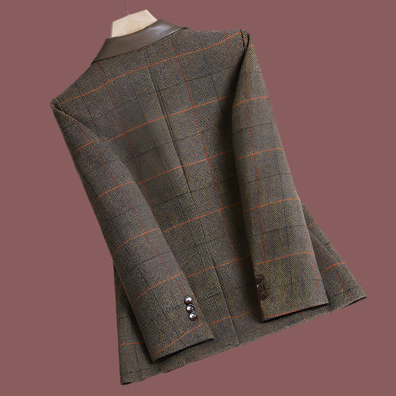 Dames Blazer – Tailored Pasvorm – Wolmix – Ruitpatroon – Enkele Knop – Reverskraag