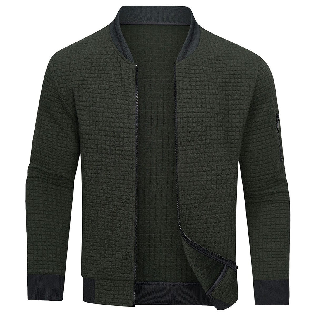 Heren Zip-Up Trui – Normale Pasvorm – Zachte Knit – Gewatteerde Textuur – Ribboorden