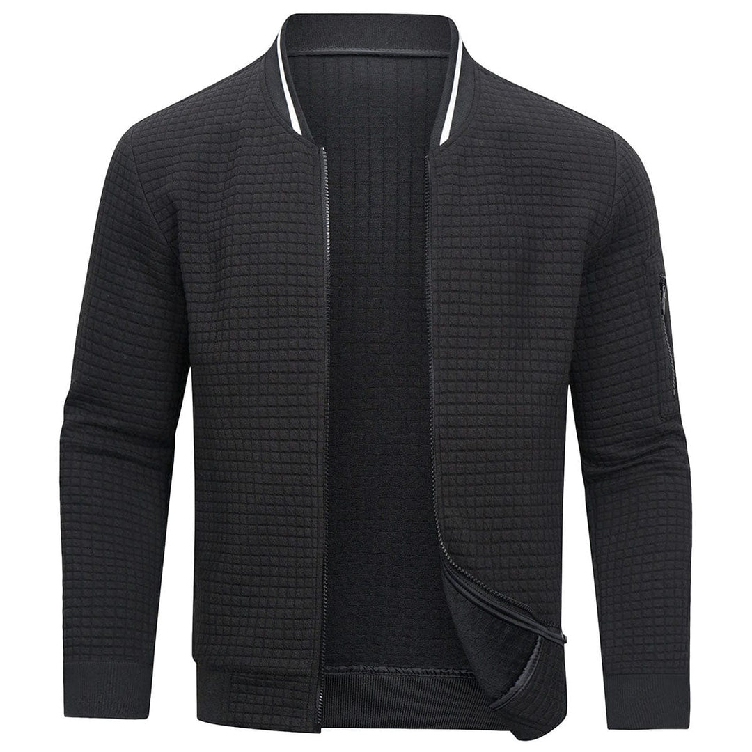 Heren Zip-Up Trui – Normale Pasvorm – Zachte Knit – Gewatteerde Textuur – Ribboorden