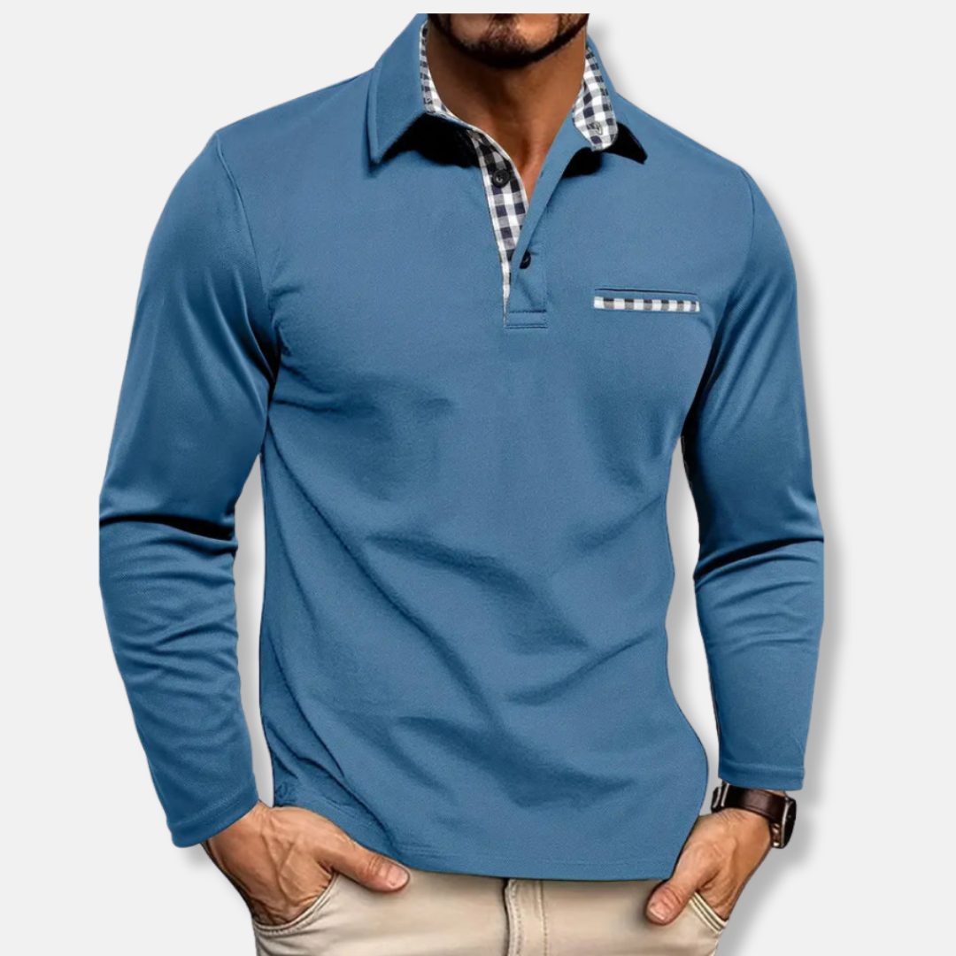 Men's sweatshirt – Regular fit – Textured knit – Checkered collar and chest pocket detail