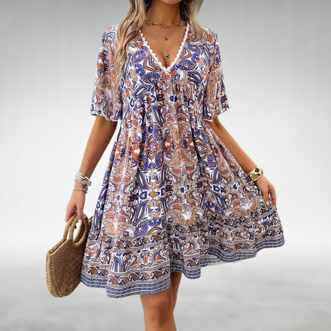 Lichtgewicht Boheemse Paisley Midi-jurk met Elegante V-hals voor Dames