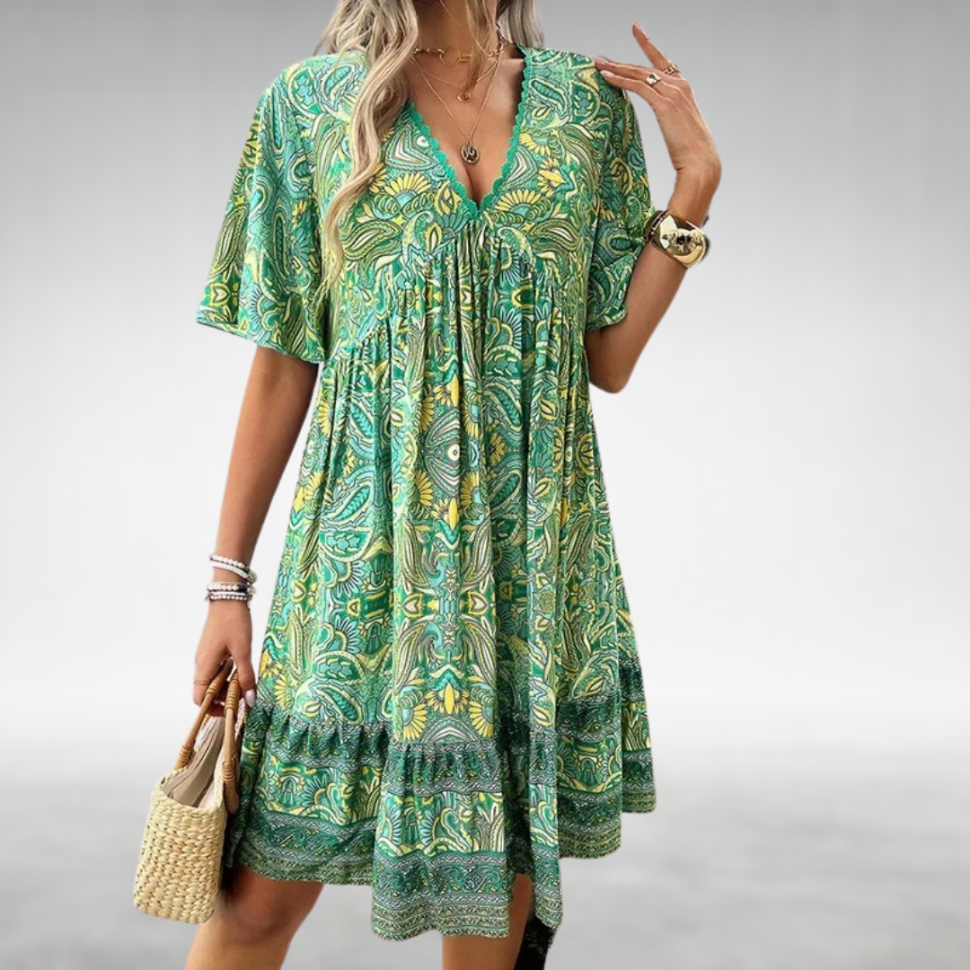 Lichtgewicht Boheemse Paisley Midi-jurk met Elegante V-hals voor Dames