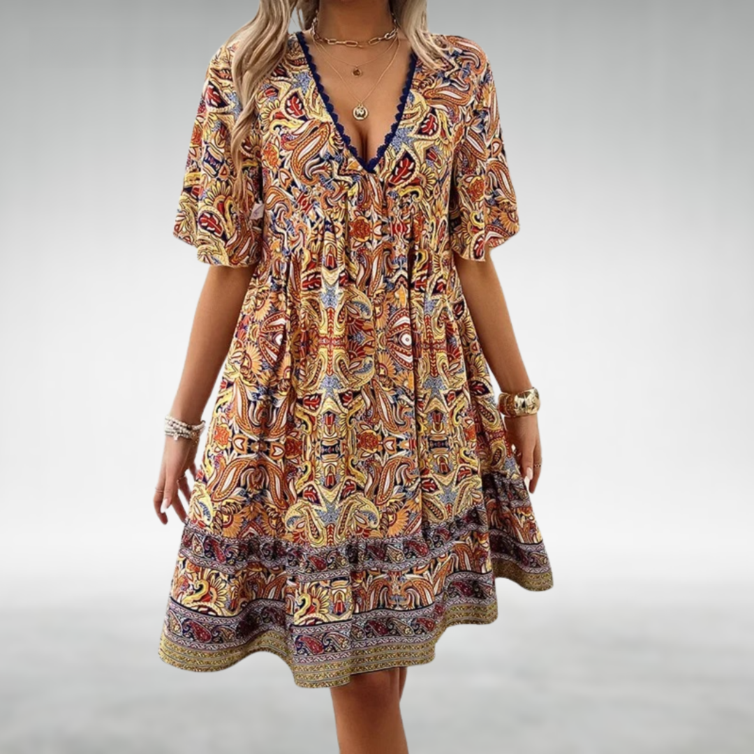 Lichtgewicht Boheemse Paisley Midi-jurk met Elegante V-hals voor Dames