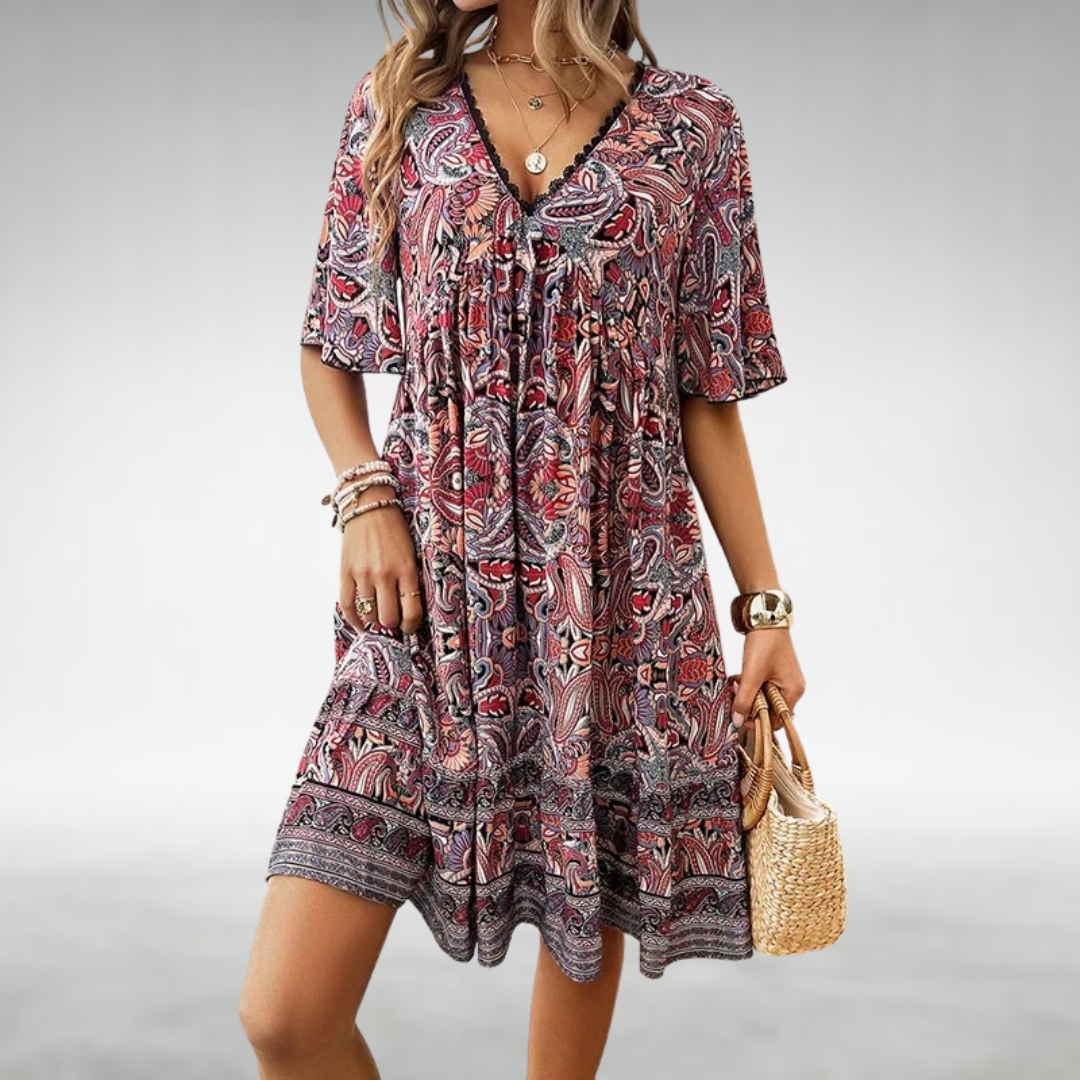 Lichtgewicht Boheemse Paisley Midi-jurk met Elegante V-hals voor Dames