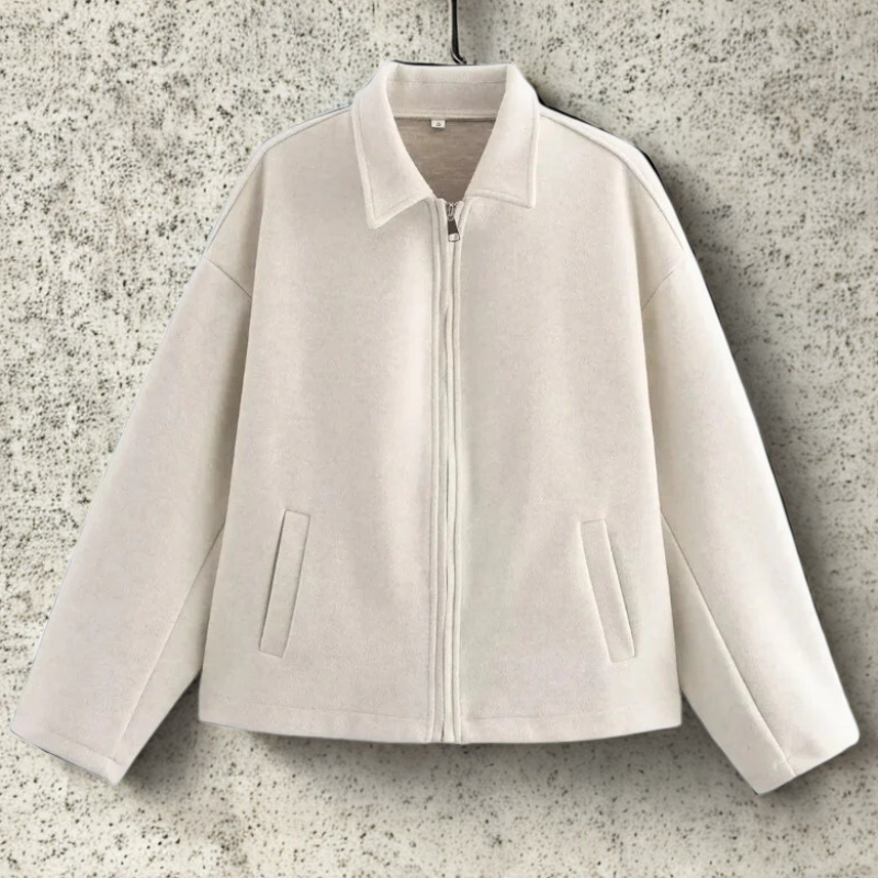 Dames Korte Jas – Wolblend – Boxy Fit – Puntkraag – Ritsluiting Vooraan