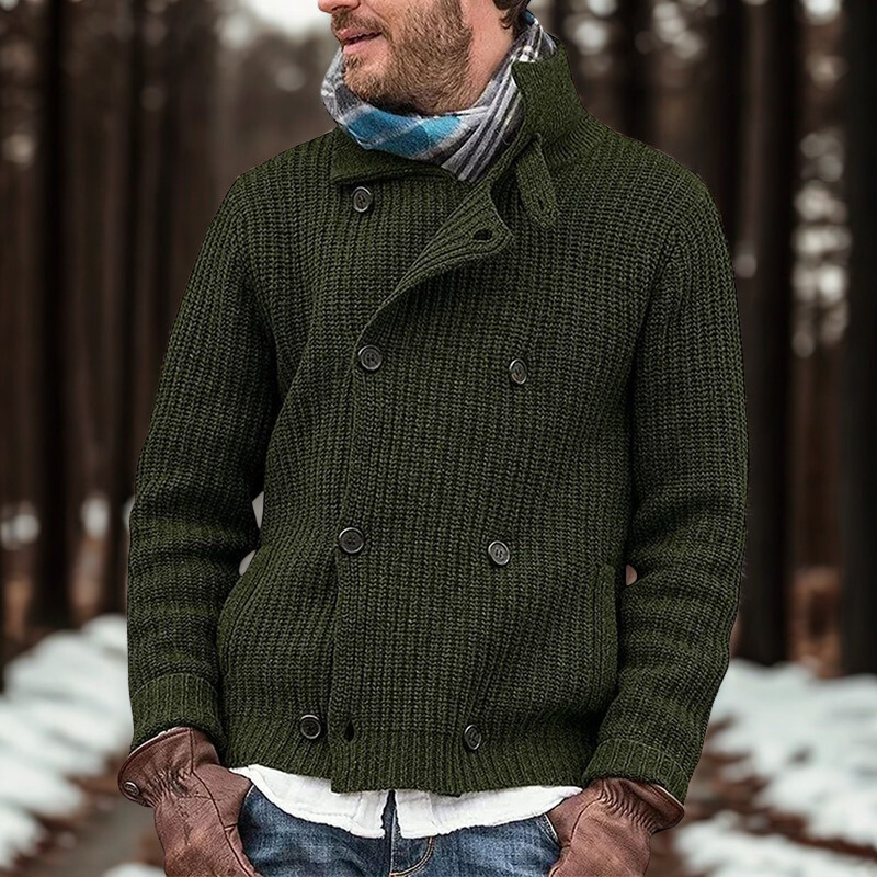 Heren Gebreid Jack – Relaxed Fit – Dubbel Gevoerd – Geribd – Hoge Kraag