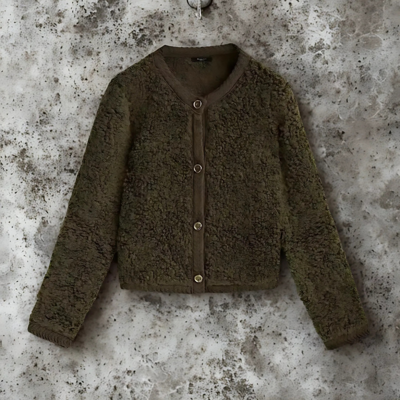 Dames vest – Cropped model – Losvallend – Shaggy knit – Lange mouw – Knoopsluiting