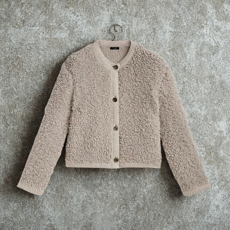 Dames vest – Cropped model – Losvallend – Shaggy knit – Lange mouw – Knoopsluiting