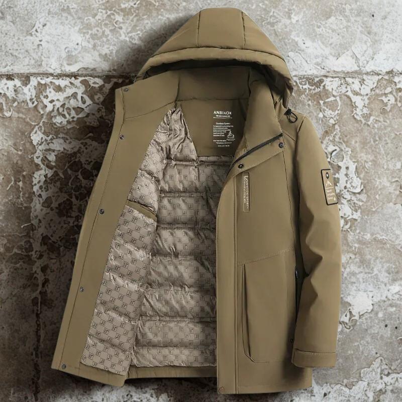 Men's Down Jacket – Regular Fit – Lined – Adjustable Hood – Zipper and Snap Buttons